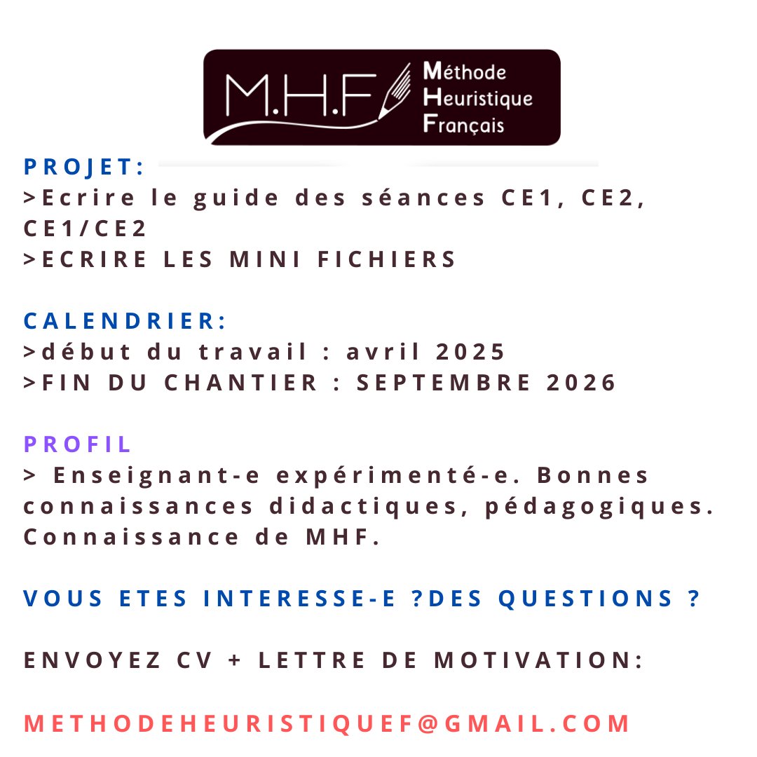 🅼🅷🅼 (@mathsmhm) on Twitter photo RECRUTEMENT !!! Envie d'un projet exaltant ? De découvrir l'édition scolaire ? Nous recrutons une équipe d'auteurs-autrices pour écrire la nouvelle version de MHF EDL CE1/CE2...Réponse attendue avant le 10 février ! RECRUTEMENT !!! Envie d'un projet exaltant ? De découvrir l'édition scolaire ? Nous recrutons une équipe d'auteurs-autrices pour écrire la nouvelle version de MHF EDL CE1/CE2...Réponse attendue avant le 10 février !