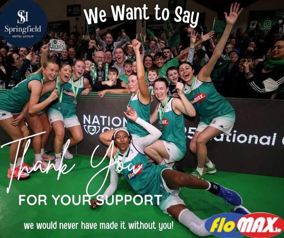 Cup wkend is done and our two Senior women teams did us proud. We couldn't have achieved this without you!.  Thank you to our club members and supporters who filled the Arena with loud green energy, to our wonderful team sponsor, floMAX and to the Springfield Hotel.