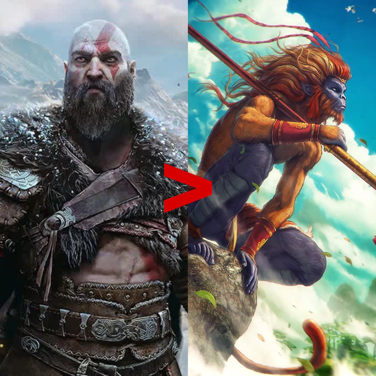Lightisasleep's tweet photo. Kratos absolutely violates sun wukong he has nothing to beat kratos https://t.co/8p8dJkEYYS