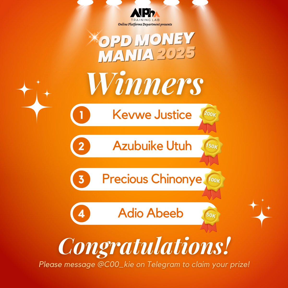 AlphaTrainingL's tweet photo. It's a beautiful day to reward fine penmanship 🏆

Here are the 4 ATLites whose stories stood out in our just concluded OPD writing contest 🥇🥈🥉🏅

Congratulations! 🎉

Be sure to join the fun next time🥳 https://t.co/ZSoy8mTbxG