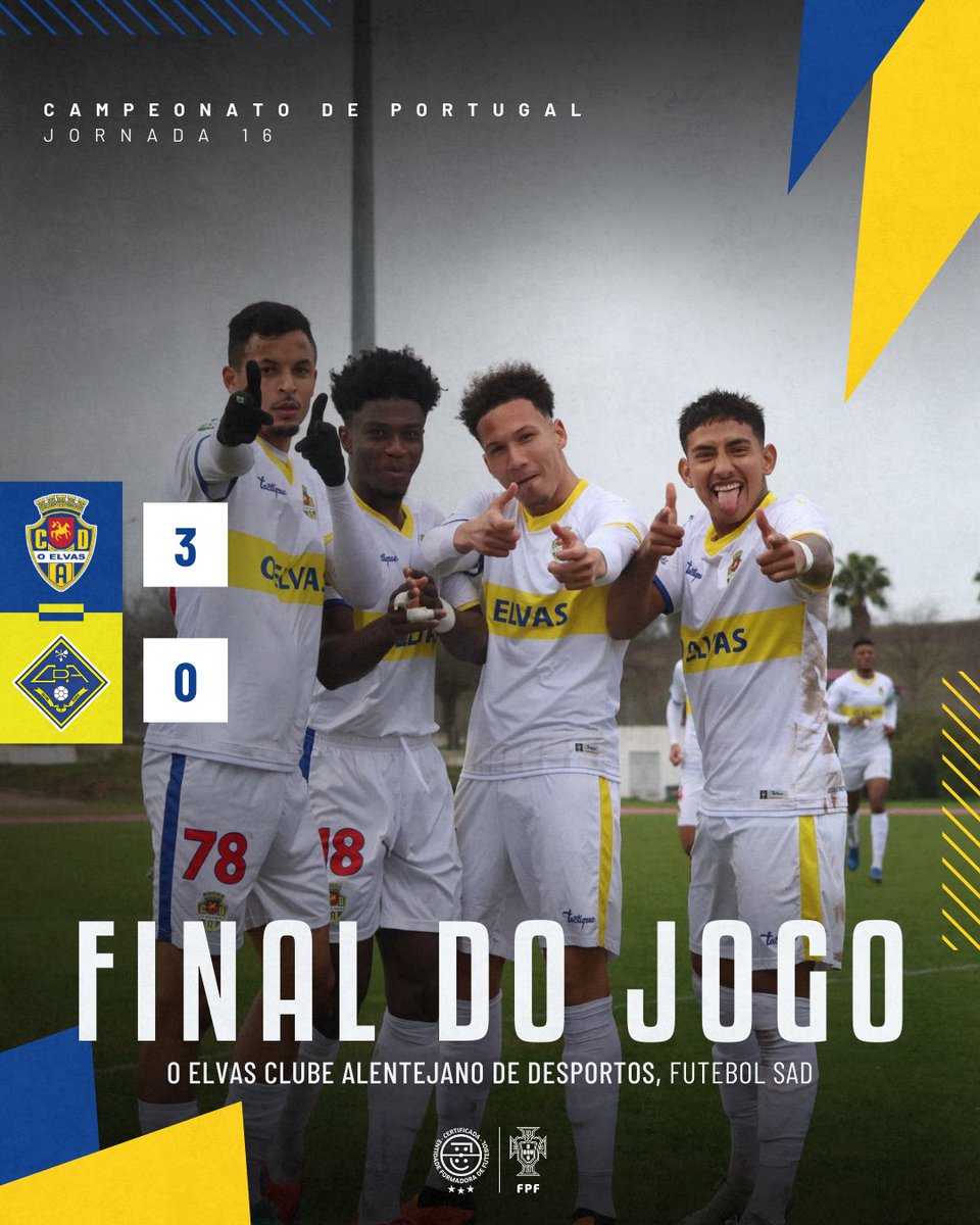 oelvassad's tweet photo. Terminou o jogo, foram três golos e três pontos que ficam em Elvas 🤩💙💛

⚽️ César Medina (GP)
⚽️ Desmond Nketia (GP)
⚽️ Henrique Cavalcante

#OElvasCAD #ECADCDA https://t.co/R4JRpB9e6Z