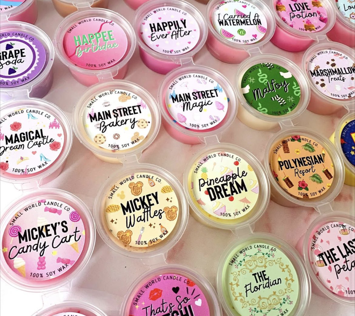 smallworld_cc's tweet photo. Shop our sample size wax pots to mix and match your favourite magical scents 💕Available now for £1.50 per pot ✨ #candle #waxmelt #soywax #uk #scented #gift #present #disney #inspired #handpoured #uk #etsy #diffuser #waxpot #roomspray #stickers #glasscup #discount #sample https://t.co/3D1lIZWo9N