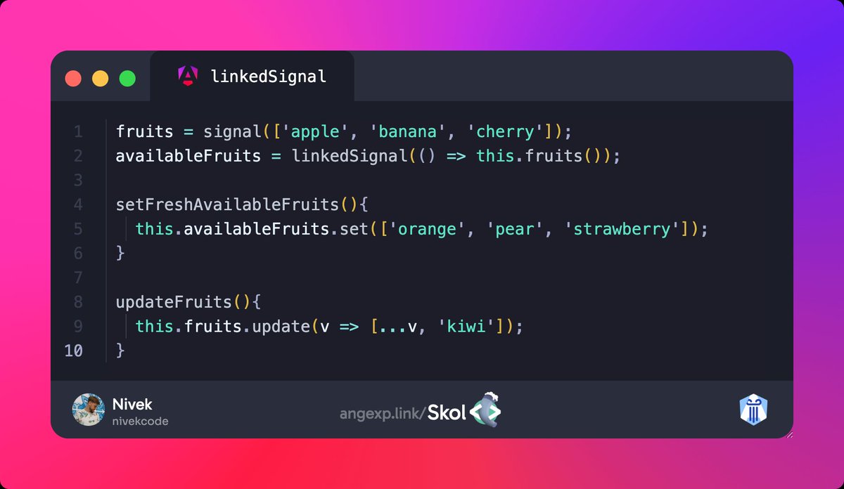 nivekcode's tweet image. Linked Signals helped me eliminate many effect usages in my codebase—absolutely loving how #Angular keeps evolving with fresh, powerful patterns! 🚀 

Curious about using Linked Signals in real-world scenarios? Dive into our Angular Signals Masterclass! 📘 Details in the…