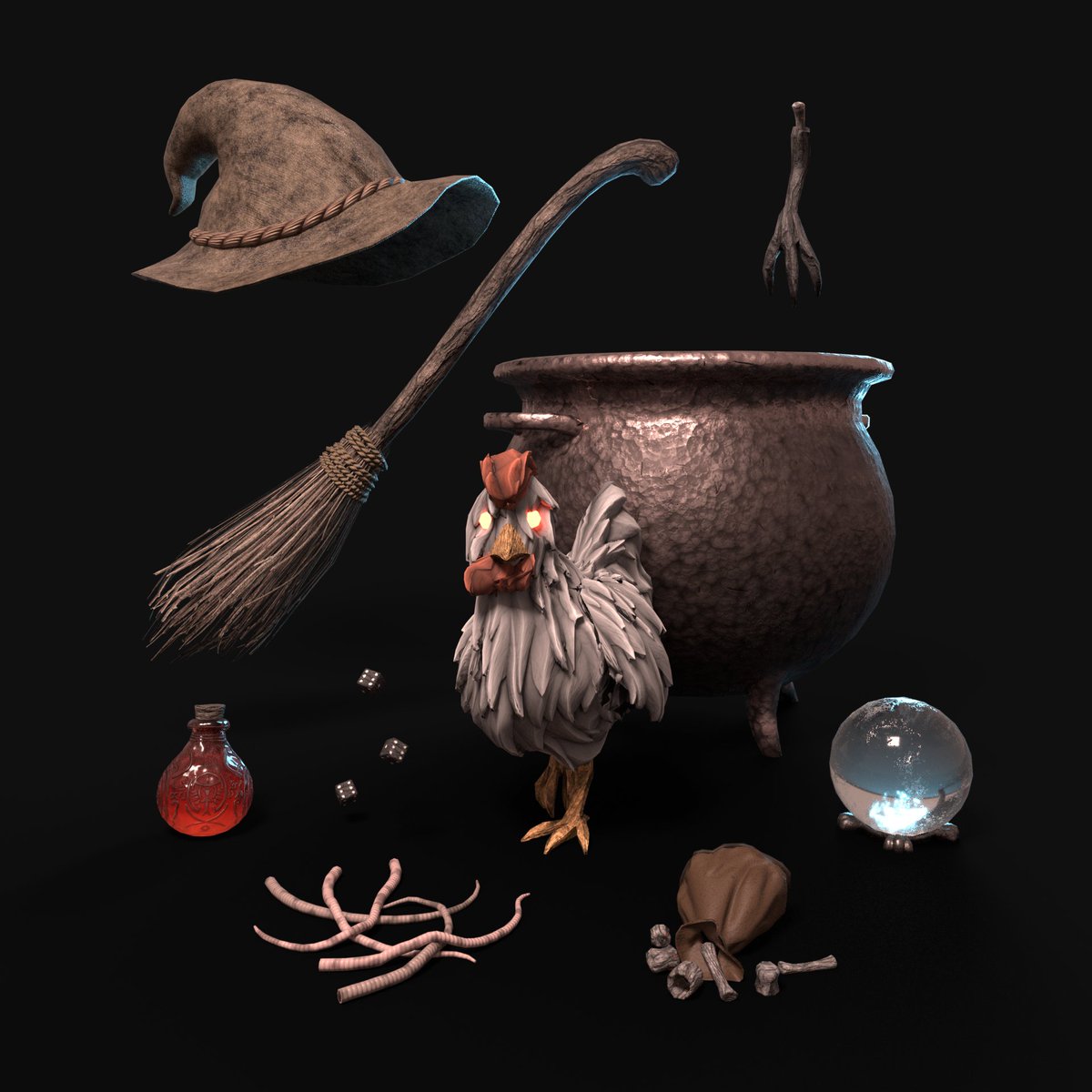 Trinket models are done and ready to be implemented. Don’t mind the chicken trying to steal the show, it’s NOT a trinket!
#indiegame #roguelike #deckbuilder