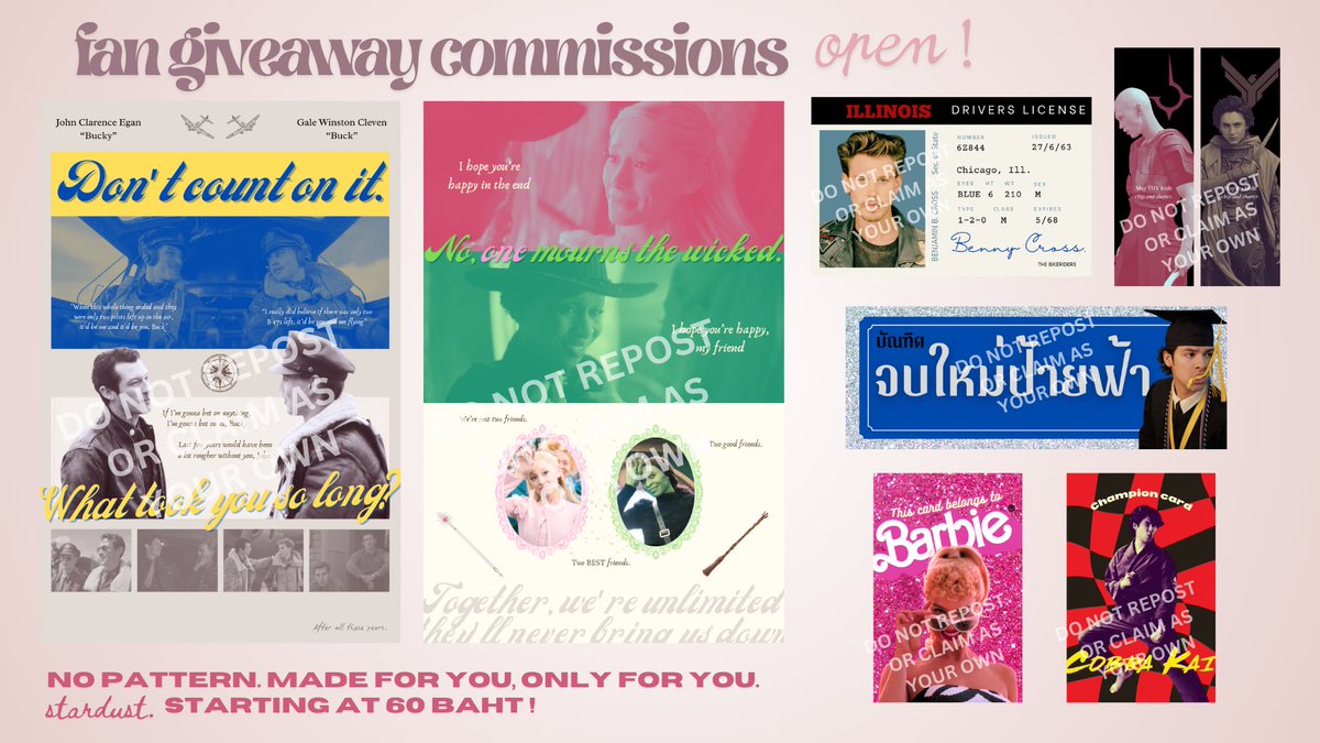 cinememorial_'s tweet photo. รับออกแบบ fan giveaway ทุกด้อม 🧸 🎀

เริ่มต้น 60 บาท !
* ไม่ใช้แพทเทิร์น เริ่มจาก 0 
* ตามบรีฟ สไตล์ที่ต้องการ ตามตีมลูกค้า
มีหนึ่งเดียวแน่นอน

— dm for details

#รับออกแบบgiveaway #รับออกแบบโปสการ์ด #รับออกแบบของแจก #commissionTH https://t.co/loDzuuiYuI