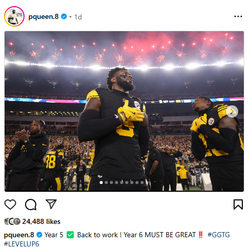 Steelersdepot's tweet photo. Patrick Queen on IG: "Year 5 ✅ Back to work ! Year 6 MUST BE GREAT‼️ #GGTG #LEVELUP6" #Steelers #NFL https://t.co/uDW0uDgmSV