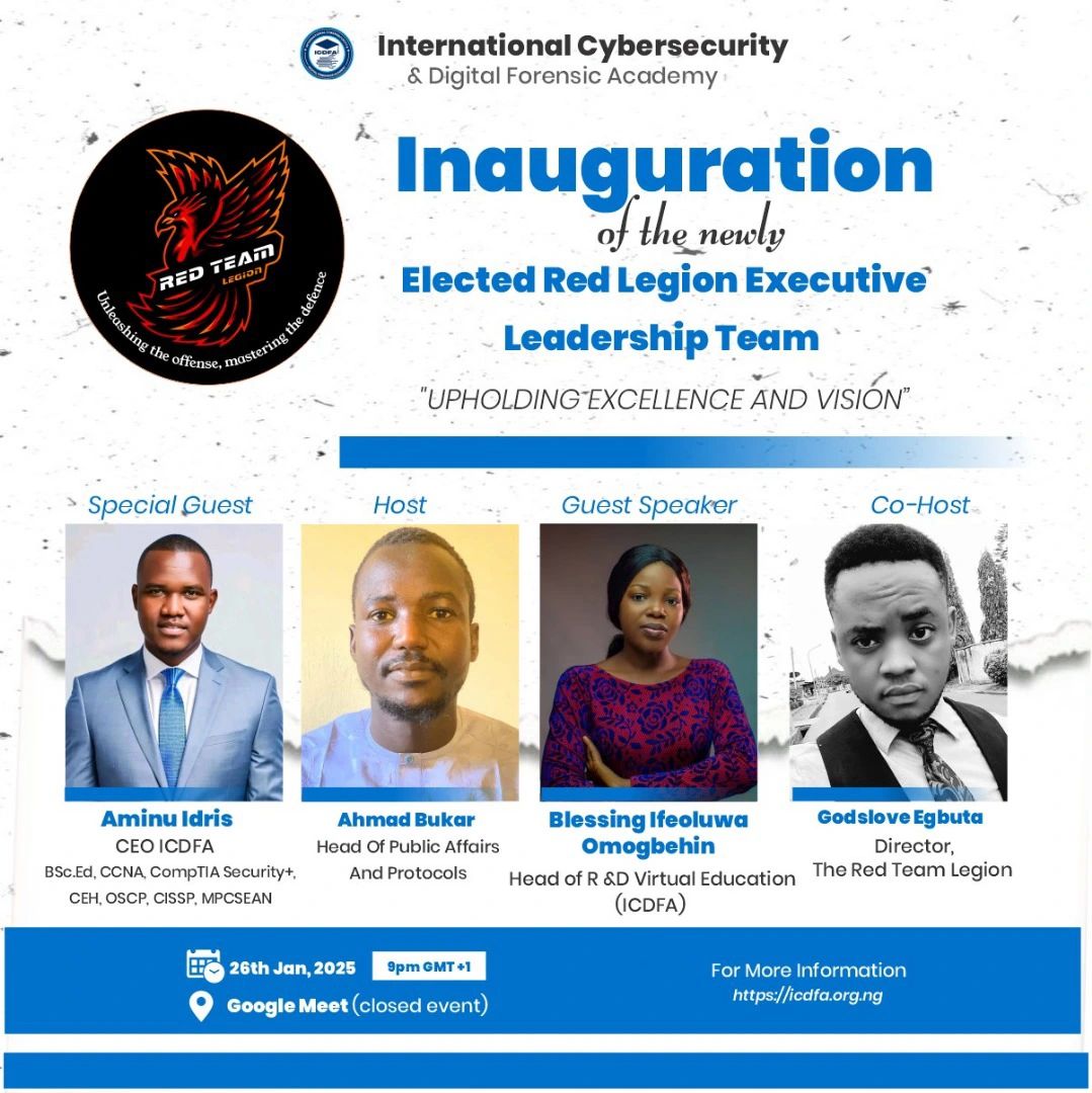 📷 Official Announcement from the Red Team Legion 📷
We are thrilled to announce the Inauguration Ceremony of our newly Elected Executive Leadership Team.