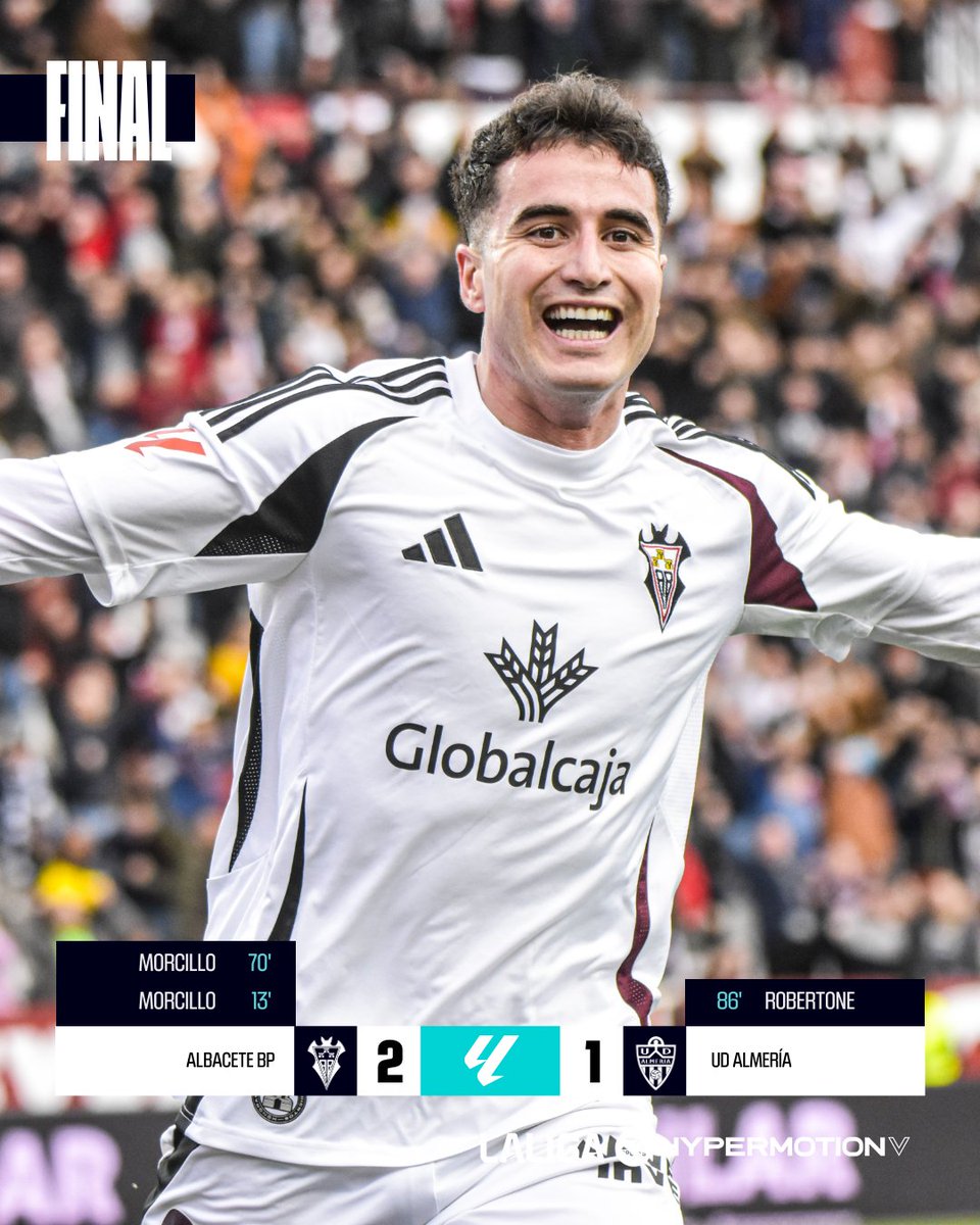 LaLiga2's tweet photo. FINAL #AlbaceteBPAlmería 2-1

🤍 ¡El doblete de Morci le da los tres puntos al @AlbaceteBPSAD!

#LALIGAHYPERMOTION https://t.co/7V6gwitv7W