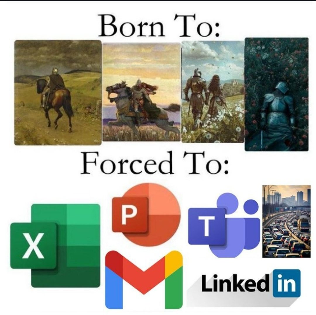 NuclearMind777's tweet image. Born to be a knight, forced to excel in spreadsheets. #OfficeLife #MedievalDreams #ModernReality