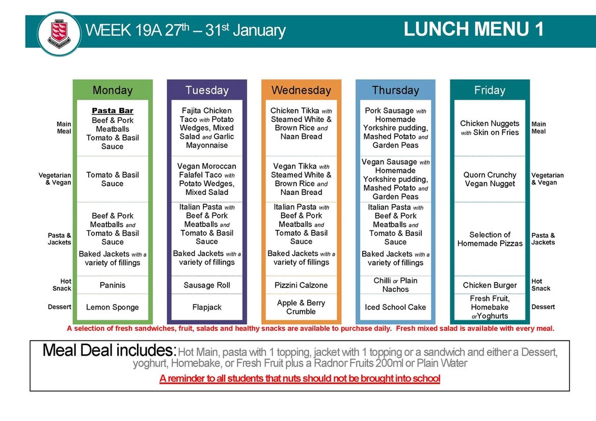 Lunch menu <a href="/PenistoneGS/">Penistone Grammar School</a> for week commencing Monday 27th January 😋