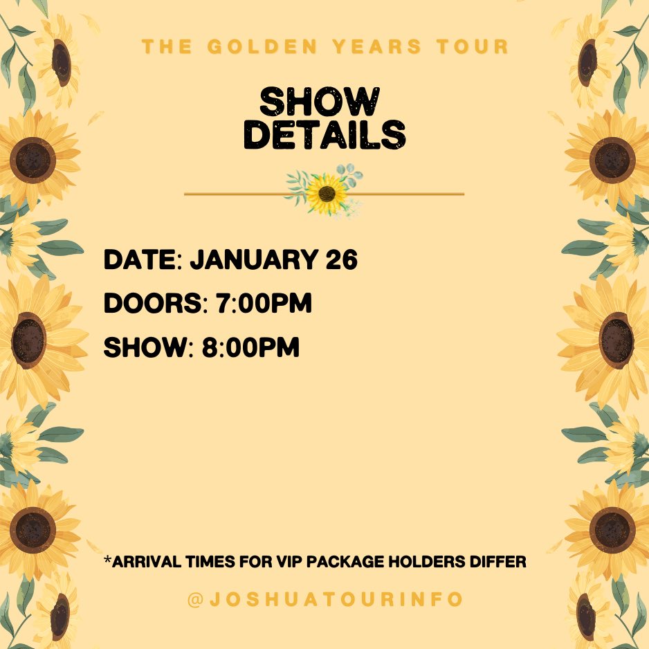 JoshuaTourInfo's tweet photo. PARIS! The wait is almost over! Joshua Bassett’s #THEGOLDENYEARSTOUR is tonight at @sallepleyel!🌻 

Here are some helpful tips to know before you arrive at the venue 💛

#TheGoldenYearsTourParis https://t.co/19k2wh4Fuk