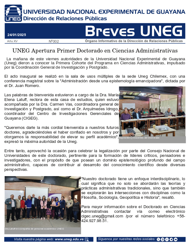Uneginforma's tweet photo. #UNEG Apertura Primer Doctorado en Ciencias Administrativas…Ver más👉 https://t.co/YjXqPEN0p6

#BrevesUNEG #Noticia #LaLuzDeGuayana💙 https://t.co/MlL2PztwtI