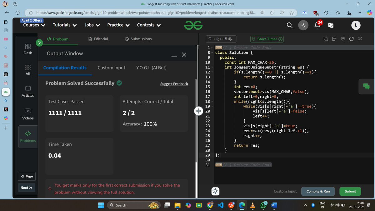 LuckyKu95256665's tweet photo. #Day58 of #100DaysOfCode #gfg160 Here's my solution for Longest substring with distinct characters.
@geeksforgeeks
is making learning super fun with these daily coding problems #GeeksforGeeks #CodingChallenge #StayGeeky #Coding #codingflow https://t.co/d67zC8stvV
