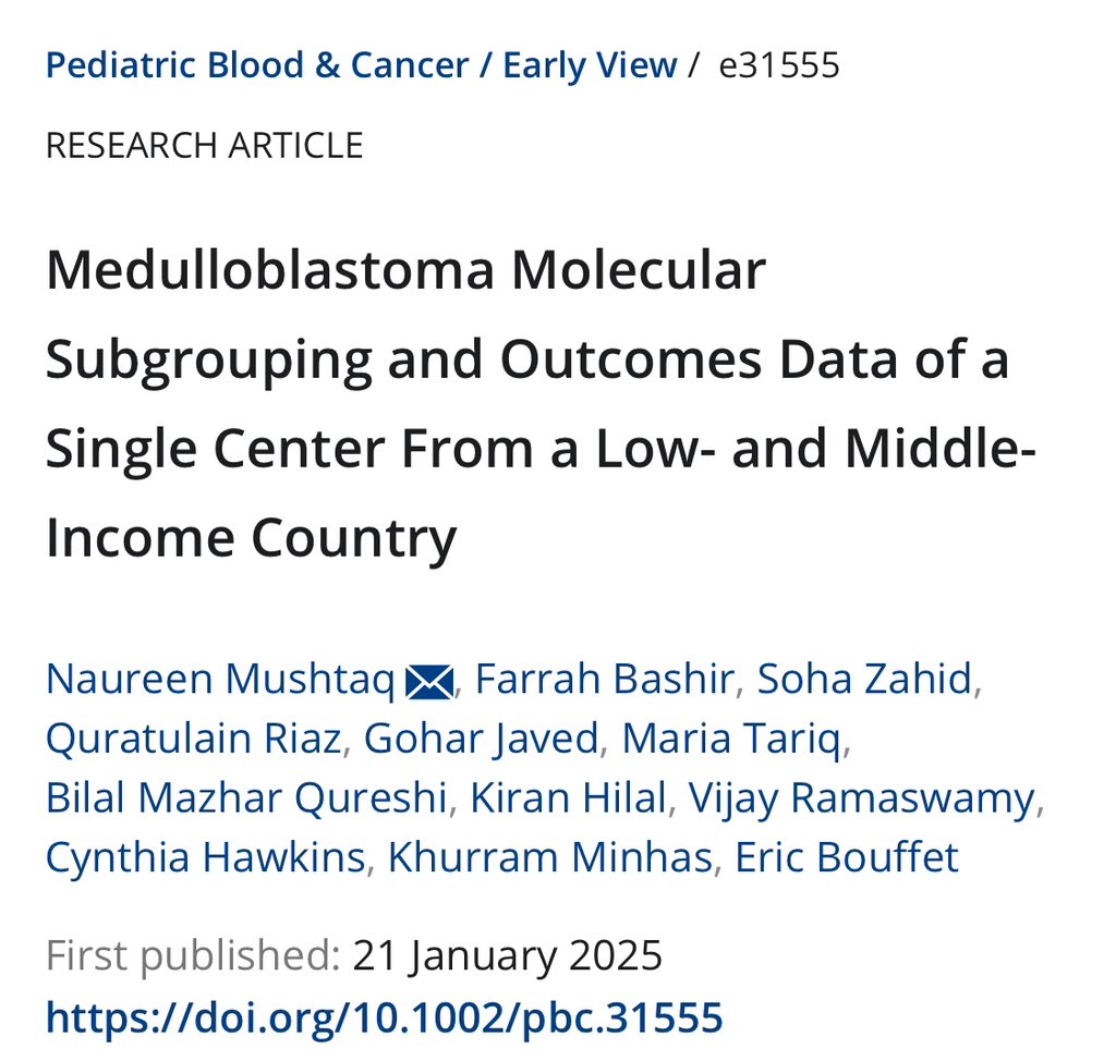 Bilal Qureshi (@bmq_pk) on Twitter photo Medulloblastoma Molecular Subgrouping and Outcomes Data of a Single Center From a Low‐ and Middle‐Income Country - Mushtaq - Pediatric Blood & Cancer - Wiley Online Library onlinelibrary.wiley.com/doi/10.1002/pb…
<a href="/intpros1/">Paediatric Radiation Oncology Society (PROS)</a> <a href="/AKUGlobal/">Aga Khan University</a> <a href="/WorldSIOP/">SIOP International</a> Medulloblastoma Molecular Subgrouping and Outcomes Data of a Single Center From a Low‐ and Middle‐Income Country - Mushtaq - Pediatric Blood & Cancer - Wiley Online Library onlinelibrary.wiley.com/doi/10.1002/pb…
<a href="/intpros1/">Paediatric Radiation Oncology Society (PROS)</a> <a href="/AKUGlobal/">Aga Khan University</a> <a href="/WorldSIOP/">SIOP International</a>