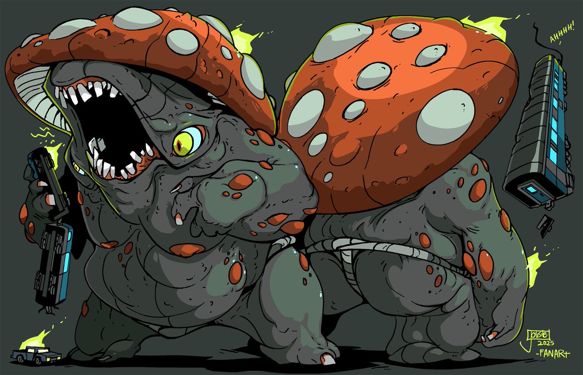 The Shrumo! 
This monstrous mushroom is one killer kaiju! Spores the size of semi-trucks come crashing down on the city beneath his fungal folds. Run away! Some fan art for the very much in progress Kaiju card game from
<a href="/pett_eril/">Pett_eril</a> 
Thanks for sharing your progress so openly!