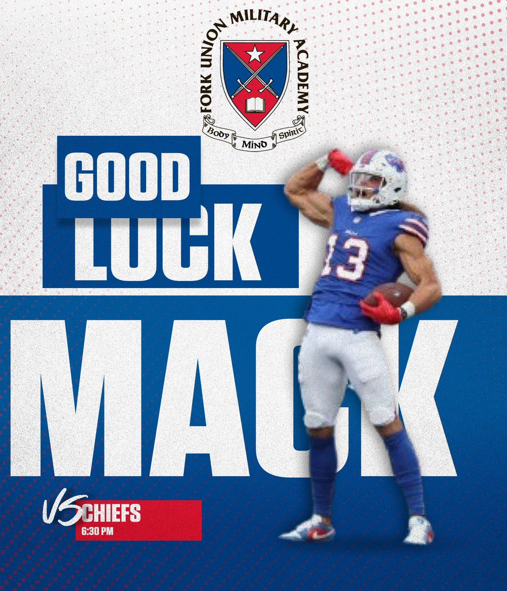 Good luck to <a href="/forkunion/">Fork Union Military Academy</a> <a href="/FUMAPGFootball/">Fork Union Military Academy Post Grad Football</a> <a href="/FUMAAthletics/">Fork Union Athletics</a> <a href="/mackhollins/">Mack Hollins</a> and the <a href="/BuffaloBills/">Buffalo Bills</a> today! 

#FUMAPRODUCT