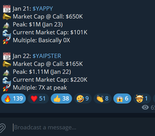 DegenWarzone's tweet photo. JANUARY DEGEN WARZONE SUMMARY! 

All multiples are logged based on the multiple at the PEAK that the coin hit.

We hit 2 separate 25X calls in January alone!

A few other smaller ones. And definitely a couple shitter rugs!

This the name of the game folks.

Looking forward to February!

Trade using the BEST trading bot: @Sanji
