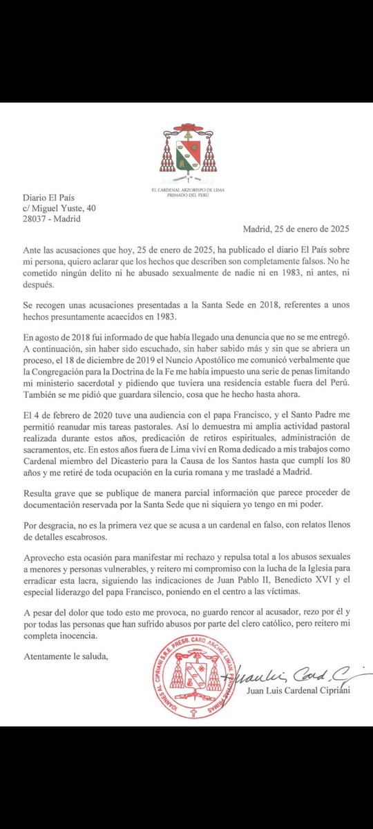 A ver pues <a href="/Pontifex_es/">Papa León XIV</a> deseamos escucharte....aquí un miembro de ustedes acusado de pederasta dice que no es así.... Se pronunciara el papá Francisco o quien corresponda...a ver pues o de eso no se habla....