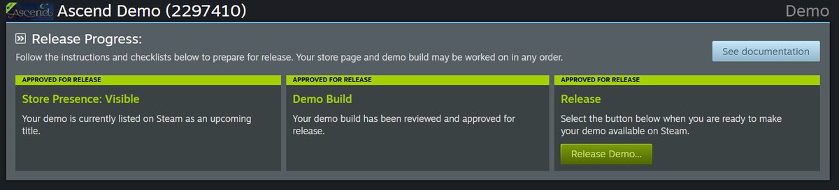 And look at that! We're ready for our Demo release on Steam! 🥳🥳

Fancy testing Ascend and giving us feedback on our puzzle platformer? DM us or leave a comment below.
#indiedev #gamedev #ue5