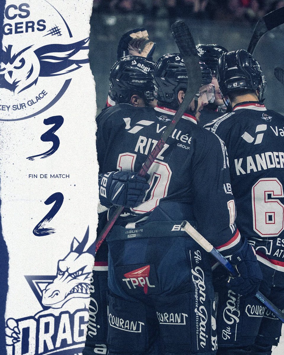 ⏱️ l Fin du match

Grâce à un TT3 de très bonne facture et poussés par un ICEPARC en feu, les Ducs renversent les Dragons et empochent trois nouveaux points 👌

Angers 3️⃣ - 2️⃣ Rouen

#GoDucsGo I #SLMHockey I #SportAngers | #LaDalleAngevine