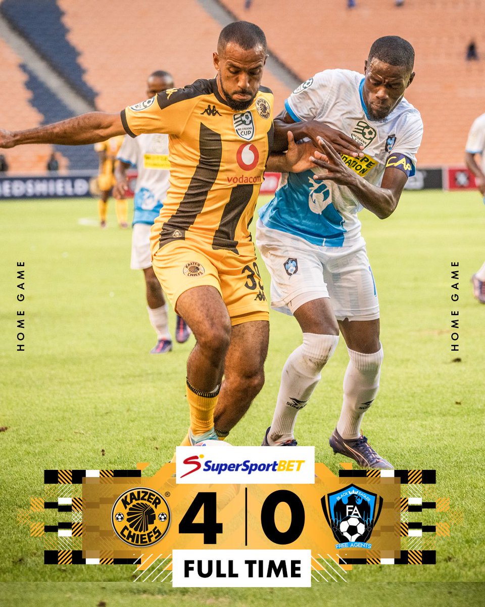 KaizerChiefs's tweet photo. 90 + 2’| #KC 4 : 0 #FA 🟥 

Full time score: (Mmodi 18’ 26’, Miguel 62, Chivaviro 83’) Kaizer Chiefs 4 : 0 Free Agents FC

Nedbank Man of The Match: George Matlou

#Amakhosi4Life #AlwaysHome #NedbankCup https://t.co/IyLPrlWNh1