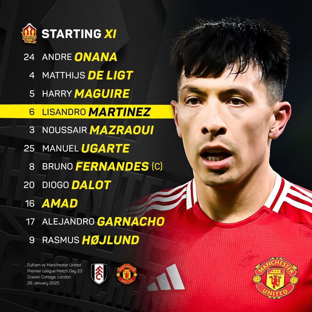 ManUnitedInfo10's tweet photo. 🚨📝 𝐌𝐀𝐍 𝐔𝐍𝐈𝐓𝐄𝐃 𝐒𝐓𝐀𝐑𝐓𝐈𝐍𝐆 𝐋𝐈𝐍𝐄𝐔𝐏 𝐕𝐒 𝐅𝐔𝐋𝐇𝐀𝐌:

🔴 COME ON, UNITED! 😈

#MUFC || #ManUnited || #PremierLeague || #ManchesterUnited || #Football || #Matchday || #FULMUN || #FootballNews || #GGMU || #UnitedInFocus https://t.co/RPv9nCCdpj