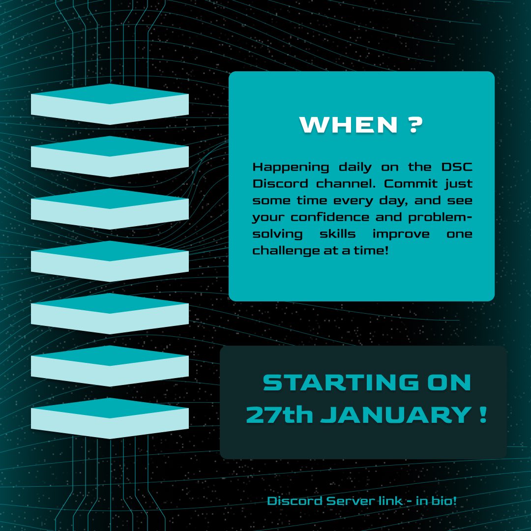 dscsrmrmp's tweet image. 🚀 Join D&apos;AlgS &amp;amp; level up your coding game! 💻
💡 Daily Leetcode challenges, weekly contests, and continuous improvement!
🗓 Starts Jan 27, 2025 | 🕑 12 PM daily | 📍 Discord
🔗 Join: discord.gg/eNR8MnNF
📸 Instagram: instagram.com/dscsrmrmp
#Coding #Leetcode #Programming