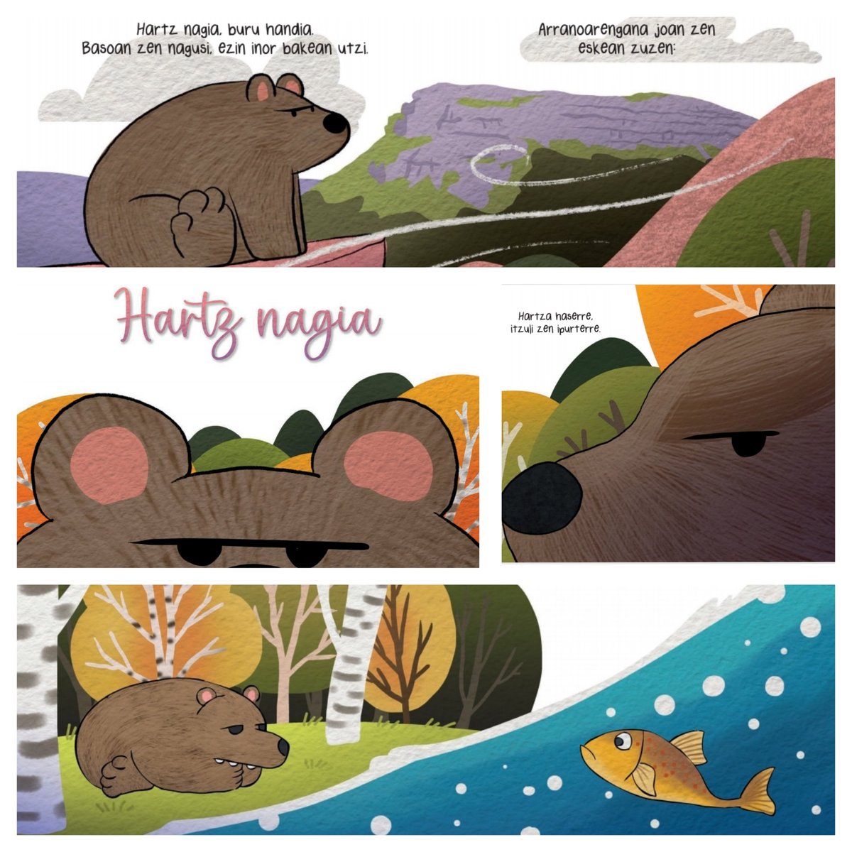 Gasteiztar1's tweet photo. .@Zorrotzz|en eskutik album ilustratu oso berezia labera sartzear: Hartz nagia. 
Errima jostagarriz eta kolore biziz beteriko alegia honek elkartasuna, adiskidetasuna eta enpatia lantzen ditu. 
Murgildu zaitez hartz nagiarekin batera EHko zenbait animalia eta txoko ezagutzera! https://t.co/xf2vW0PTSB