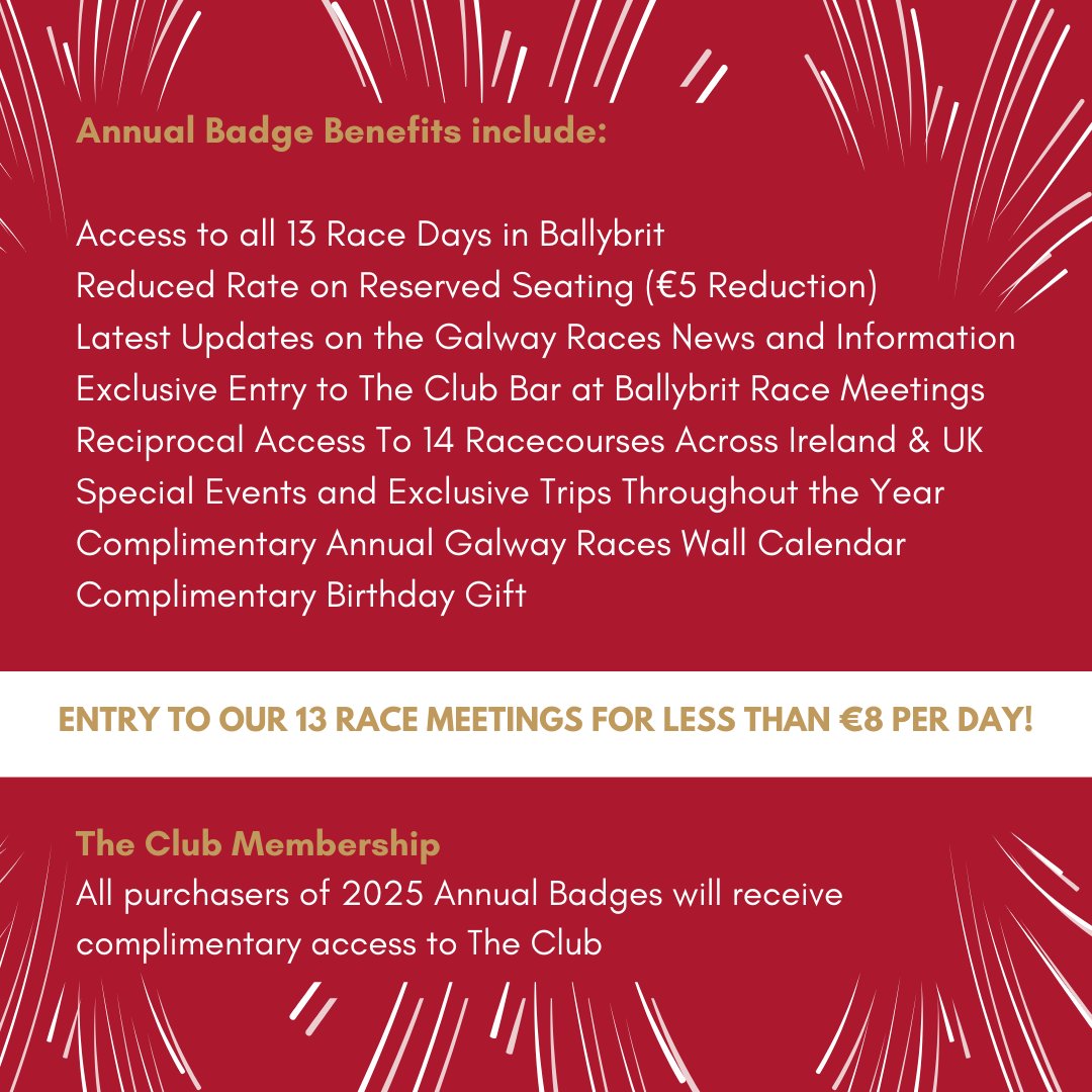 🎟️🏇 5 days to go! Don’t miss out! 🕒

Get your Galway Races Annual Badge for just €100—only 5 days left to grab this offer! That’s 13 Unmissable race days for less than €8 per day! 🙌

🔗 Buy now at galwayraces.com/tickets/the-cl… or call 📞 091 700 100.