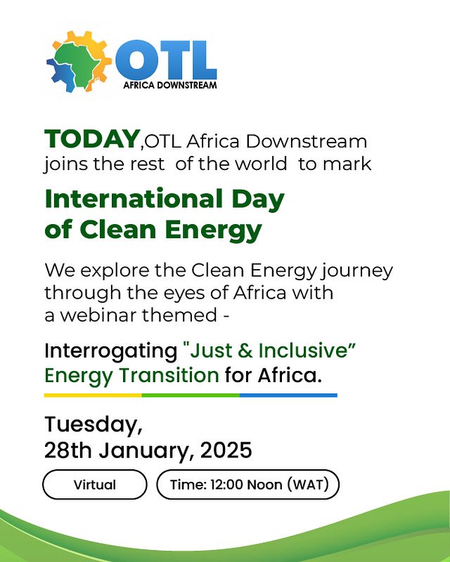 Today, we celebrate the International Day of Clean Energy, a reminder of our collective responsibility to power the world sustainably.

Join us next Tuesday, 28th January, as we discuss the ‘Just and Inclusive Energy for Africa’ on Zoom.

Register via us06web.zoom.us/meeting/regist…