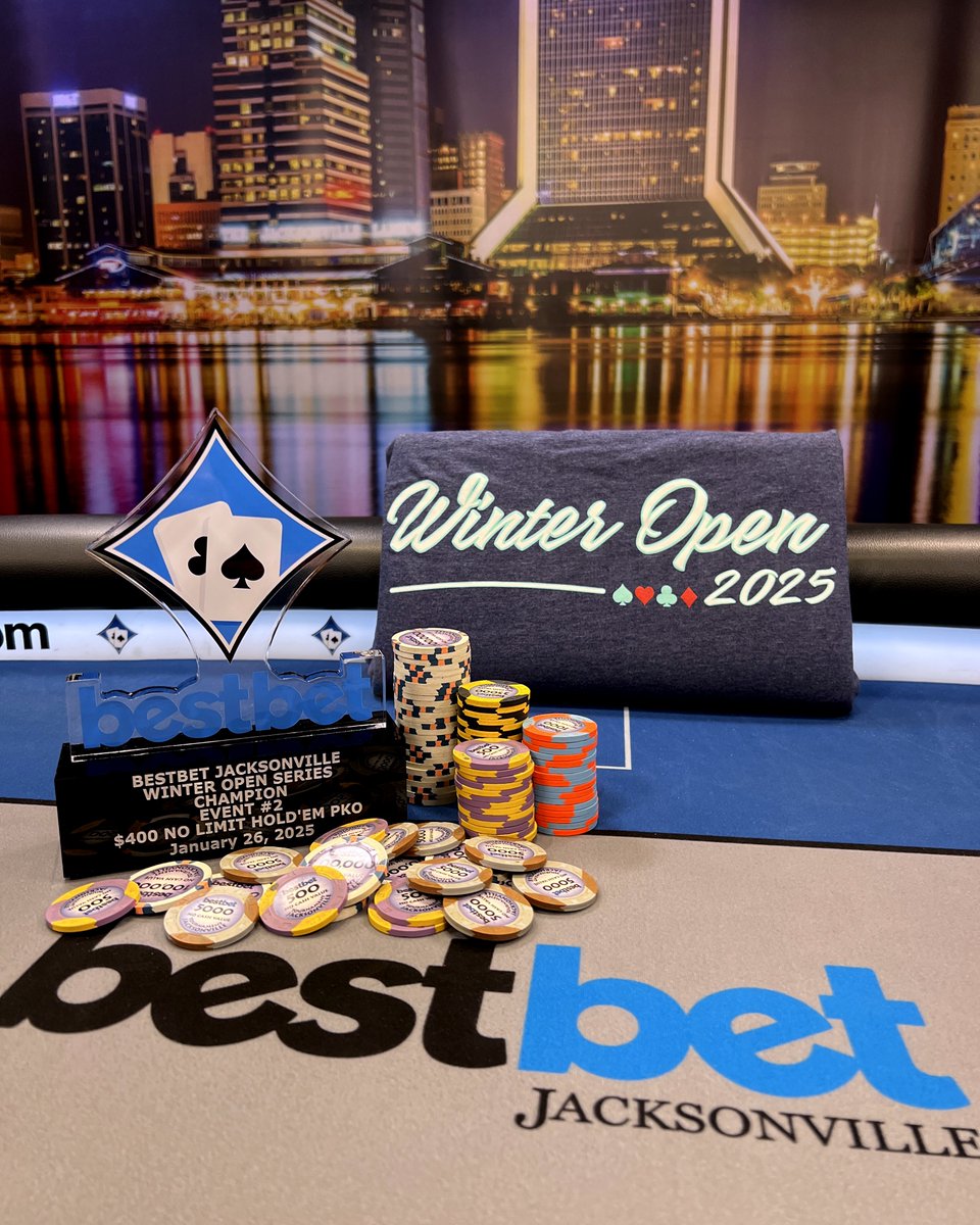 bestbet_jax's tweet photo. Winter Open Event 2 STARTS NOW! ❄️$400 NLH, PKO, Progressive Bounty 
Are you taking home the trophy? 🏆🤔

Click for the full tournament schedule ➡️ https://t.co/4bRq8AW1fg

#bestbetJAX #WinterOpen #PokerTournament https://t.co/qQALE9qPRk