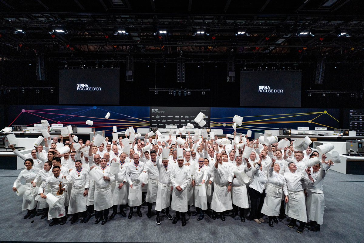 Bocusedor's tweet photo. We were all waiting for this! 🤩
The entire Bocuse d'Or family gathered in one image for this 20th edition of the competition. What an emotional moment!
#BocusedOr #RoadToLyon #GrandFinal #SirhaLyon #ChefsGastronomy #Chefs #Gastronomy #Lyon https://t.co/FEZwqeOw3Z