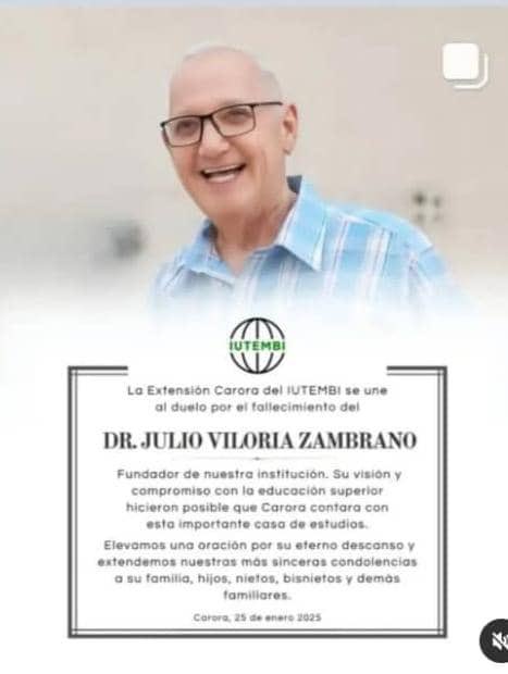 alcaldeledezma's tweet photo. Julio Viloria fue un venezolano excepcional. Consagró su vida a servirle a su país. Deja una estela luminosa en su amado terruño trujillano, legando esa prestigiosa casa de estudios en la que han labrado sus profesiones miles de jovenes venezolanos. 
Junto a mi esposa Mitzy hacemos llegar nuestra palabra solidaria a su esposa, hijos, nietos y demás familiares y amigos. Rogamos porque Dios lo tenga en su gloria y que su alma descanse en paz.