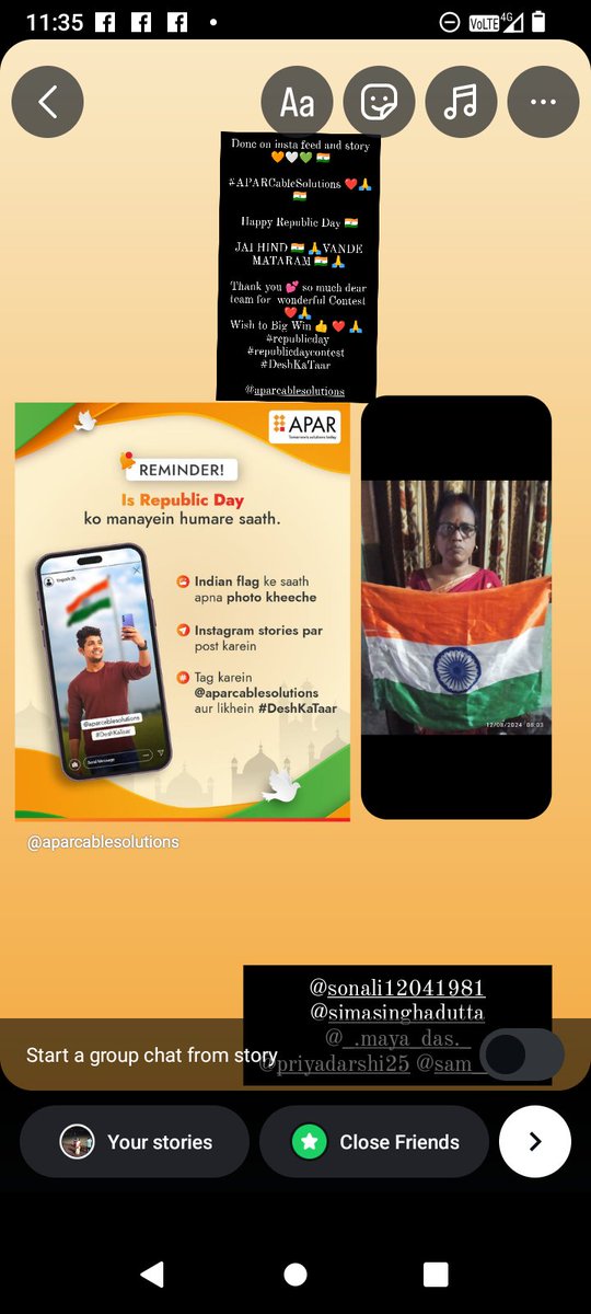 singha_samita's tweet image. Done on insta feed and story 🧡🤍💚 🇮🇳

#APARCableSolutions ❤️🙏🇮🇳

Happy Republic Day 🇮🇳

#republicday #republicdaycontest 
#DeshKaTaar 

@AparLdc
Tags @Im_ArupDas
@Sanjukta_Das1 @toposant55 @AATREYEEDAS1 @SaraswatiPaul10 @sudipta_nandy