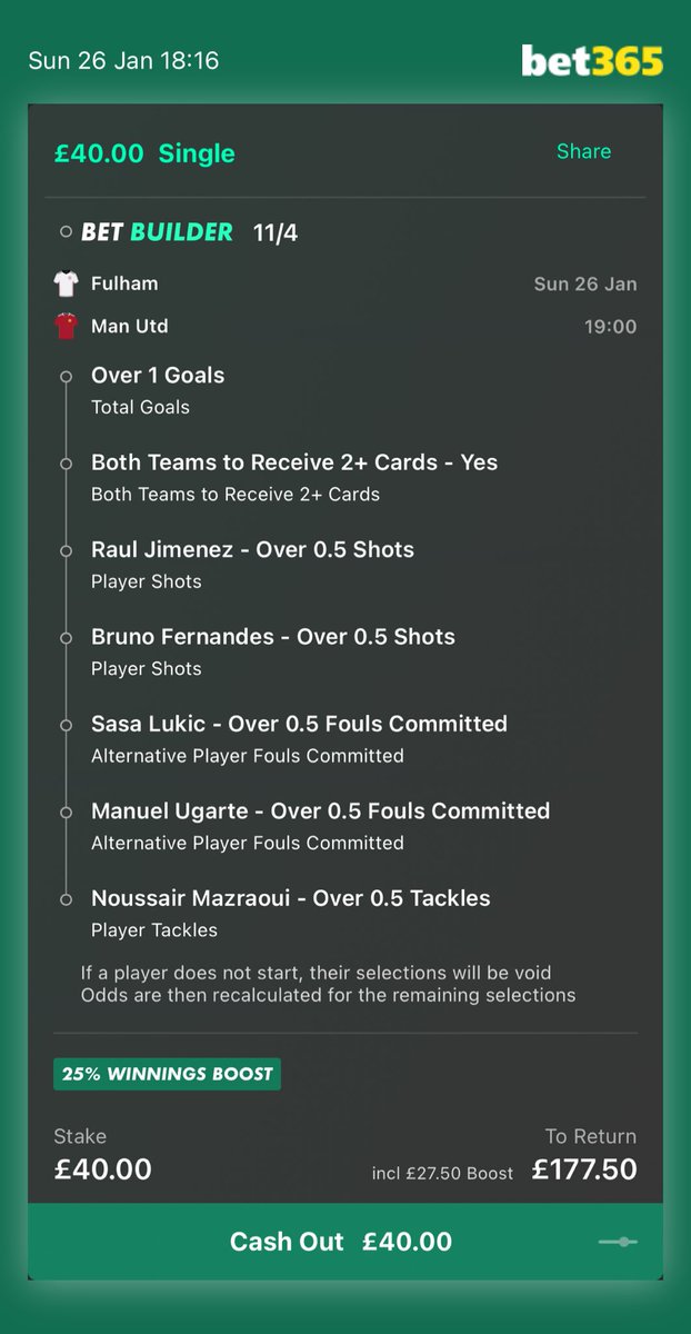 PLBetBuilder's tweet photo. Fulham vs Man United Bet Builder 👷‍♂️

GL On All Your Bets 🤝 https://t.co/X6JbdBsXqw