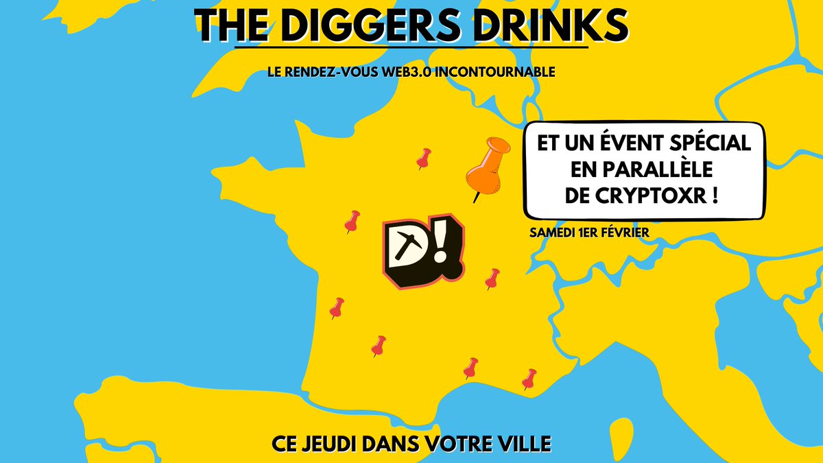 Vous aimez l'IRL ? Nous aussi !🥂

Comme chaque mois, nous vous donnons rendez-vous ce jeudi dans vos villes à l'occasion des Diggers Drink !

En plus de cela, nous organisons un side event samedi 1ᵉʳ au matin en parallèle de #CryptoXR, plus d'informations très vite !