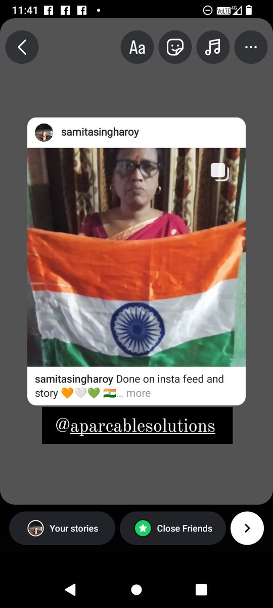 singha_samita's tweet image. Done on insta feed and story 🧡🤍💚 🇮🇳

#APARCableSolutions ❤️🙏🇮🇳

Happy Republic Day 
#republicday #republicdaycontest 
#DeshKaTaar 

@AparLdc  tags @ImChandana01
@RajeshHegdeBlr @prashpatel_ @p_pinky777 @chidambar08 @PrernaJ54110576