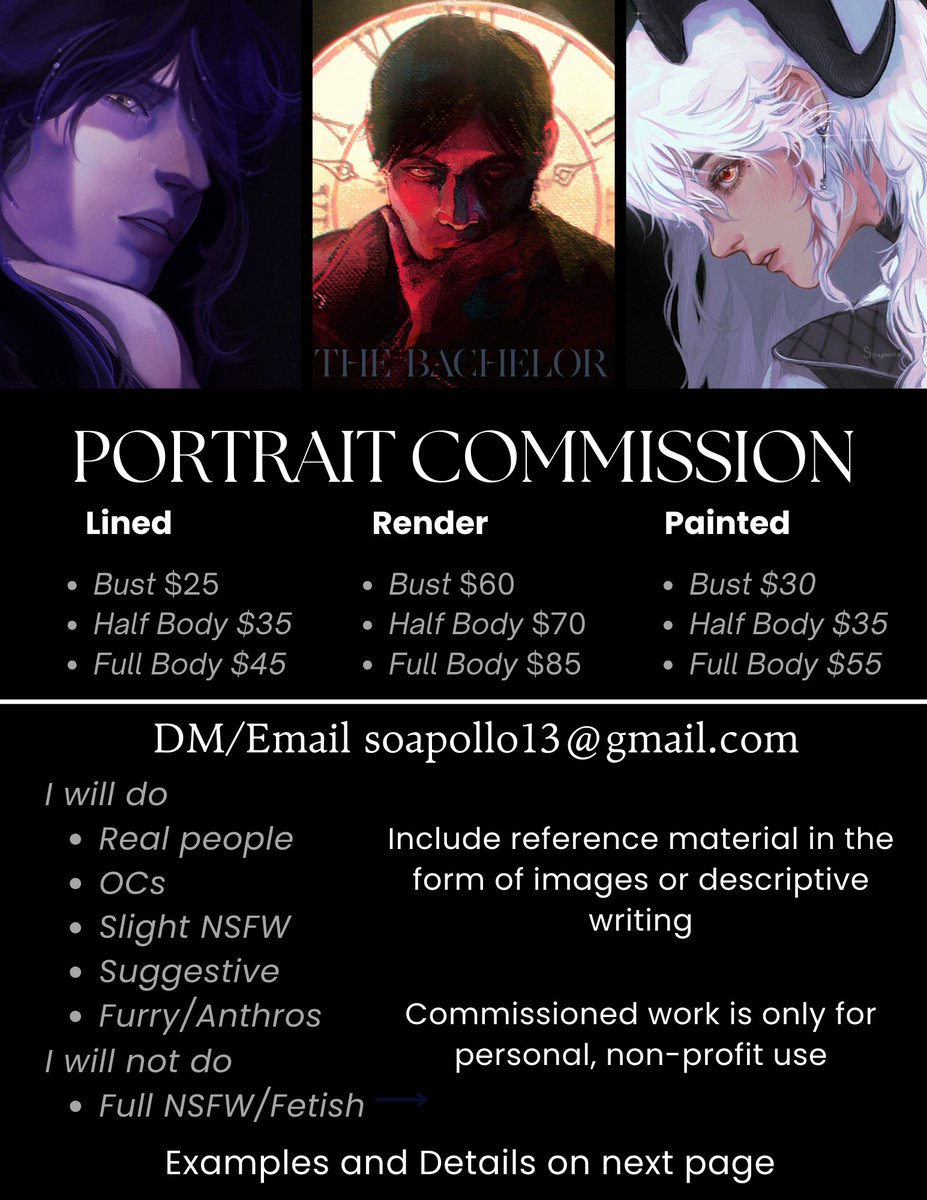 soapollo_'s tweet photo. PORTRAIT COMMISSIONS OPEN! This will be a batch of 6 slots. DM/Email soapollo13@gmail.com with the details of your commission. Thank you! https://t.co/dq0RvMV93h