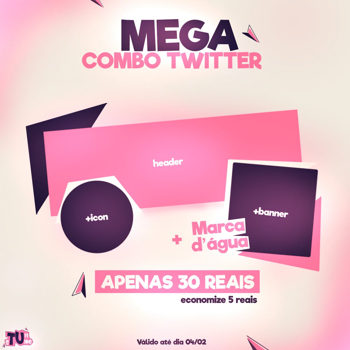 tupistudios's tweet photo. Mega Promoção de Lançamento - Twitter 🎉

Deixe o seu perfil com a sua cara!
Inclui: Layout (header + icon), banner e marca d’água.

De R$37,00 por apenas R$30,00.

Válido até 4 de fevereiro.
📩 Chama na DM e aproveite! https://t.co/Ru42pvMd7S