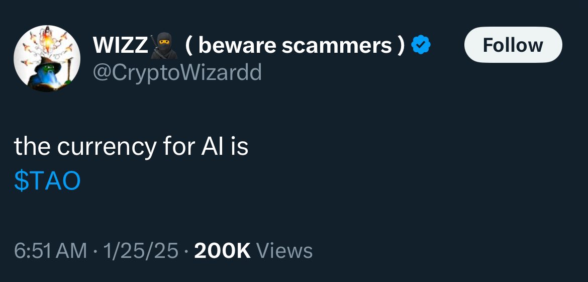 hcaulfield8148's tweet photo. Repeat after me: the currency for AI is $TAO https://t.co/7mQIUsH7rp