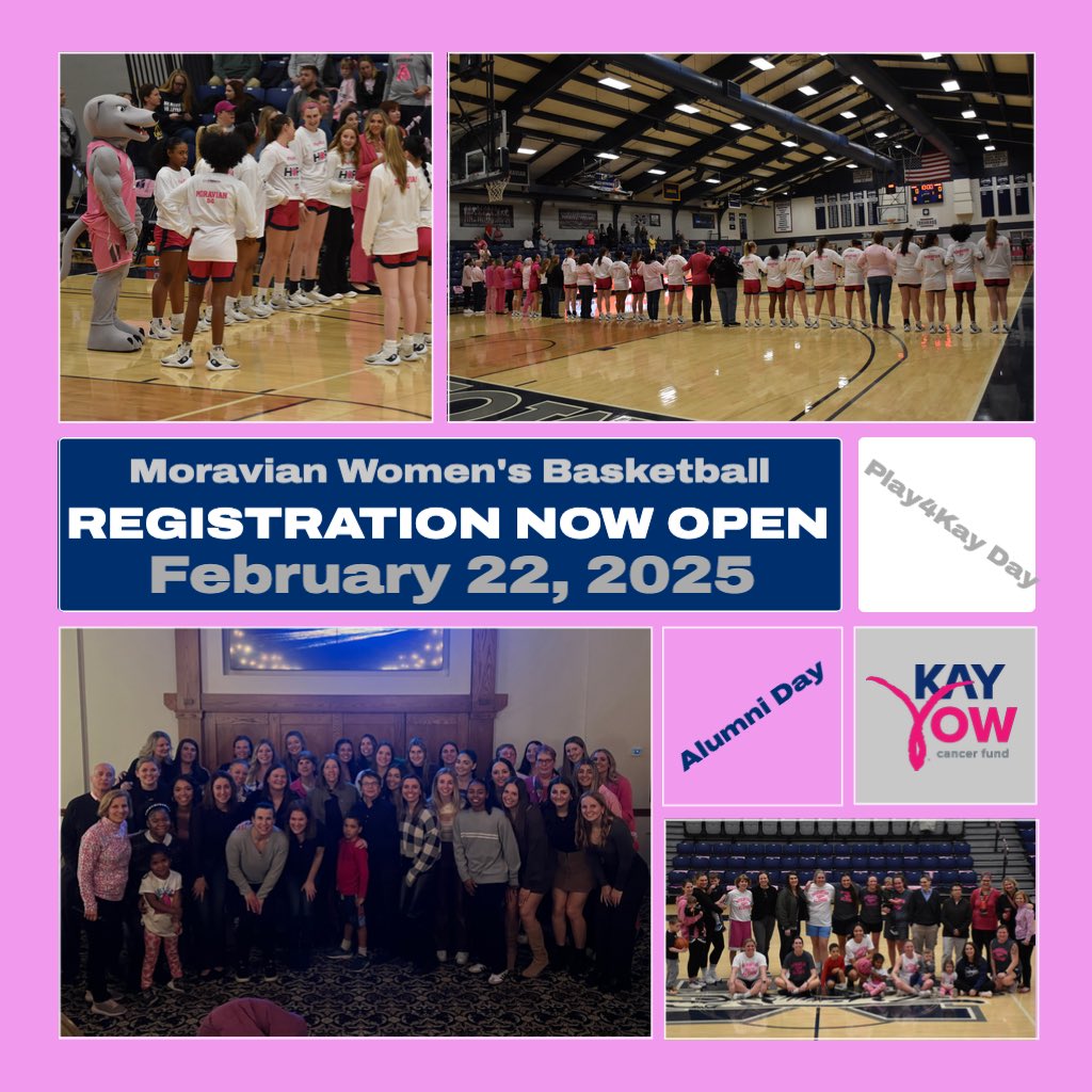 MoravianWBB's tweet photo. Online registration is now open for our alumni/Play4Kay Day! Get your tickets today! You don’t want to miss the event of the season! Link in bio! #assistwiththefight #powerofone #givestrength https://t.co/KDLj8LtRlF