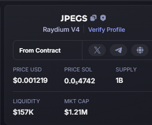 ChapoGrimey's tweet photo. why is no one talking about $jpegs?

tech is undervalued for what it is.

dyor of course @jpegsfund https://t.co/qHmDNNhW3C
