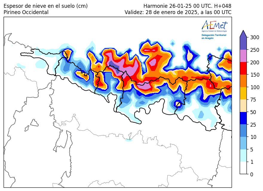 AEMET_Aragon's tweet photo. Espesores de #nieve❄️y rachas máx #viento💨previstos en #Pirineos #Huesca a medianoche del LUN 27 y MAR 28. En zonas de acumulación, especialmente en la divisoria de @Altogallegoturi pueden alcanzarse 3 m, pero la fuerte #ventisca (hasta 140 km/h) dejará notables diferencias https://t.co/s3R7ZuQci0