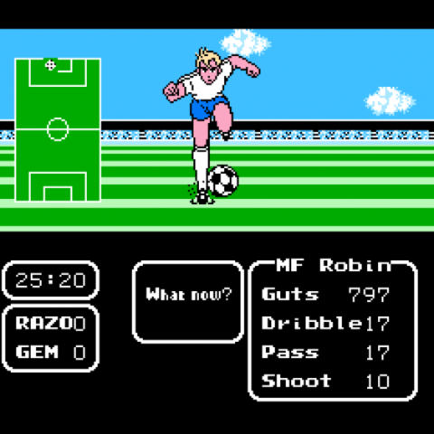 Captain Tsubasa

Plataforma: Famicom
Año: 1988
Desarrollador: Tecmo

Conocido en occidente como Tecmo Cup Soccer Game, esta entrega del popular anime cambia la simulación deportiva en tiempo real por acción por turnos, resueltas en función de distintas stats al puro estilo RPG.