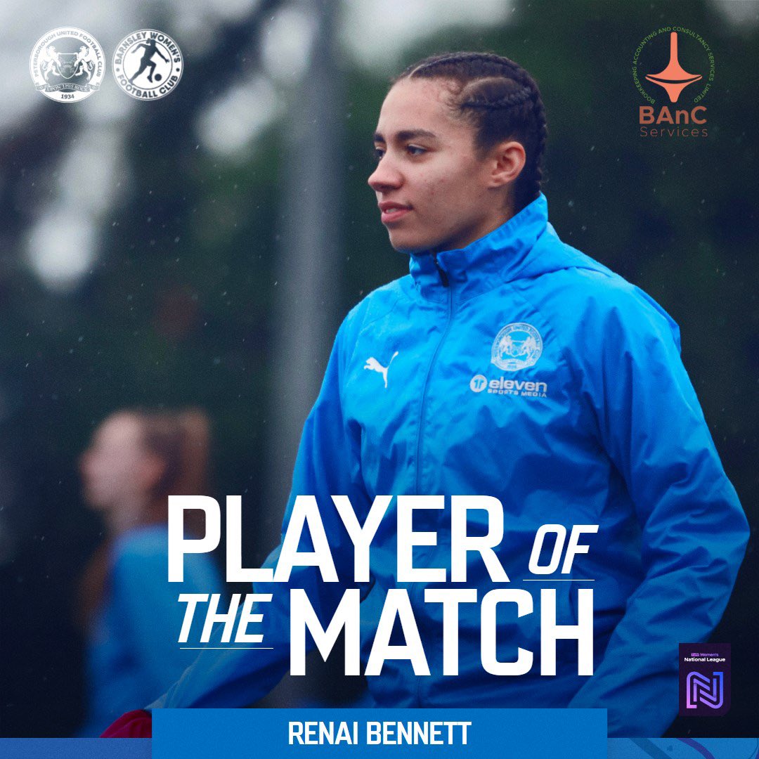 👏 Congratulations to Renai Bennett who was awarded Player of the Match against Barnsley Women this afternoon, as voted by the supporters at Abbey Lawn.

Renai is proudly sponsored by BAnC Services.

#pufc