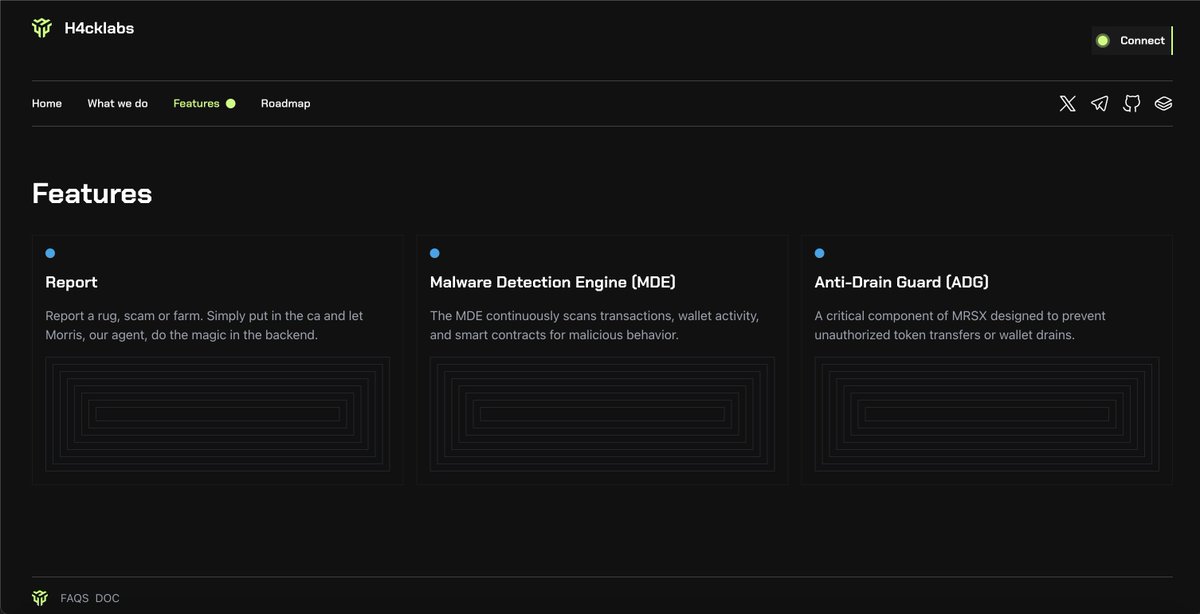 orithellama's tweet photo. Been a bit quiet the past days. Sneak-preview of the new @H4cklabs_ltd website before official launch of the website, features and beta. Need to hold at least 250.000 @morrisii_x tokens to participate.
--
First feature:
Report a Rug. By reporting a rug, scam or farm, Morris will start collecting all data about that token profile with our dedicated RPC's (self-hosted) and back-up RPC @helius. It will build a complete mindmap of that token profile / ca. Multiple token profiles will form a knowledge graph.
Launching soon... stay tuned..
-- Morris website update is also coming, awaiting graphic artist.
--Llama
