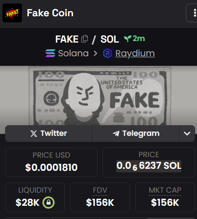 FakeCoinSolana's tweet photo. $FAKE Dexscreener Updated! https://t.co/KUYm0bkCr3