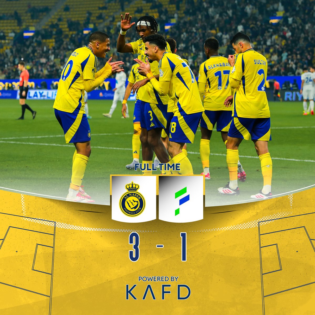 AlNassrFC's tweet photo. 🔚 | صافـرة النهايـة! 👏

النصر 3 - 1 الفتح
⚽️ انجيلو جابرييل
⚽️ محمد سيماكان
⚽️ كريستيانو رونالدو

⁧#النصر_الفتح⁩ | ⁦#AlNassrAlFateh https://t.co/pc2DZlTfNv