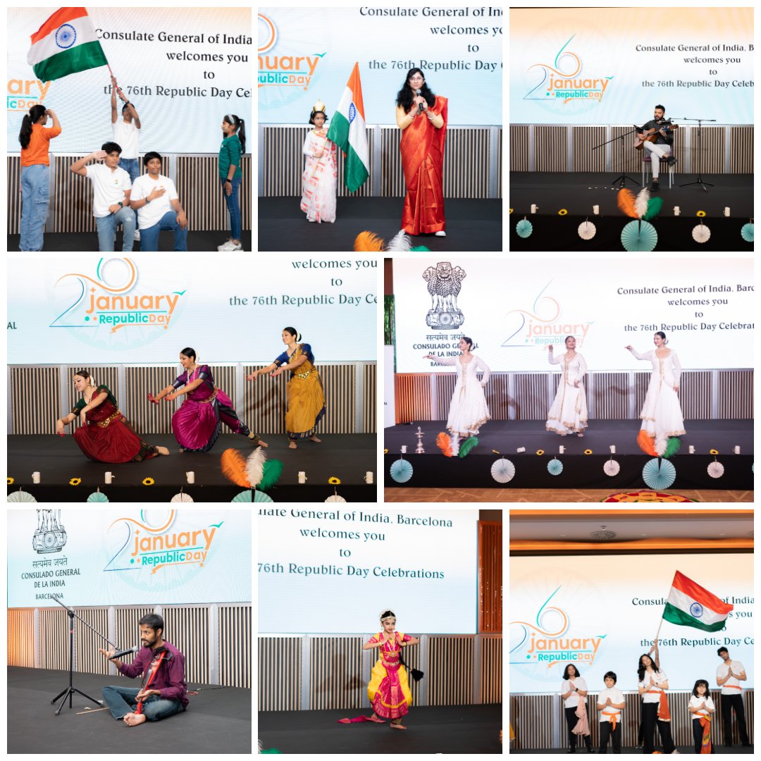 CGIBarcelona's tweet photo. CGI Barcelona proudly celebrated the 76th Republic Day with its first-ever event! 🇮🇳 CG @inbasekars unfurled the national flag, addressed a gathering of 450 community members, & delivered the Hon’ble President’s speech. Event was also graced by Spanish dignitaries. @MEAIndia 
@diaspora_india 
@IndiainSpain
