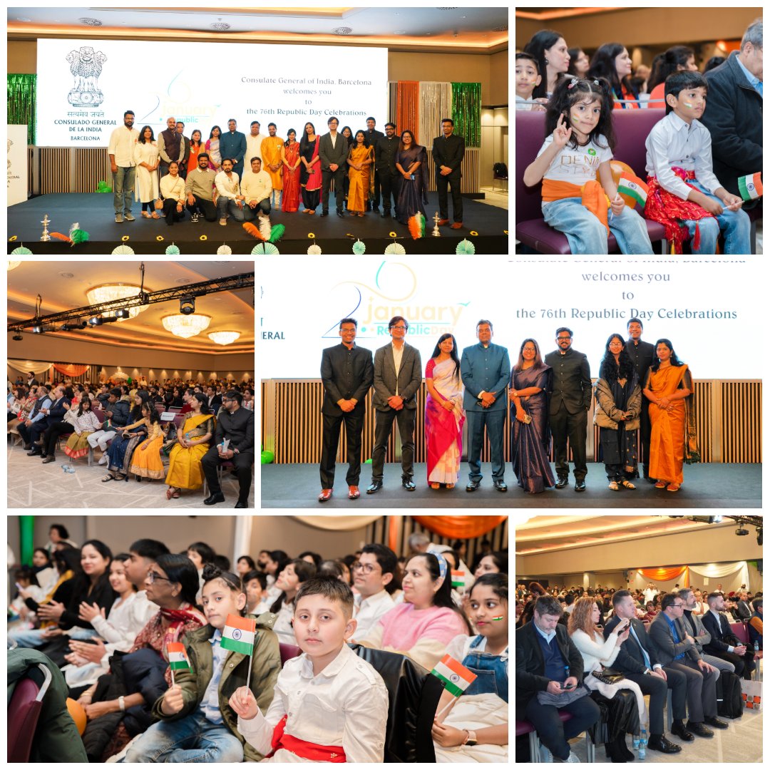 CGIBarcelona's tweet photo. CGI Barcelona proudly celebrated the 76th Republic Day with its first-ever event! 🇮🇳 CG @inbasekars unfurled the national flag, addressed a gathering of 450 community members, & delivered the Hon’ble President’s speech. Event was also graced by Spanish dignitaries. @MEAIndia 
@diaspora_india 
@IndiainSpain